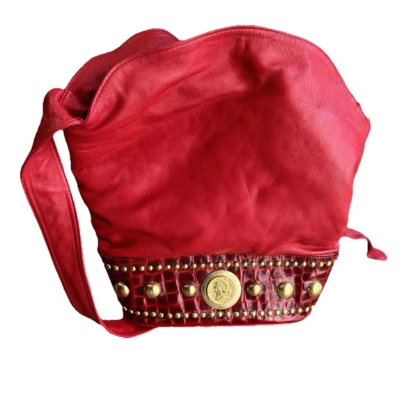 Bohemian Red with gold‎ leather bucket bag with gold Ceasar coin accent - Picture 1 of 8